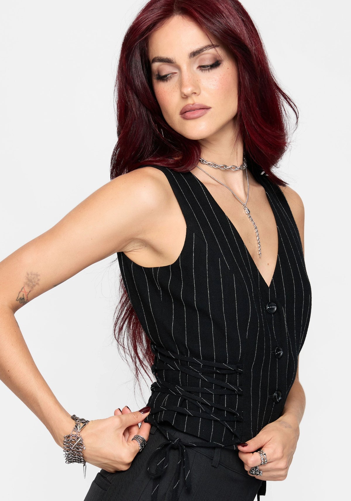 Charli Nadelstreifen Schnürung Waistcoat