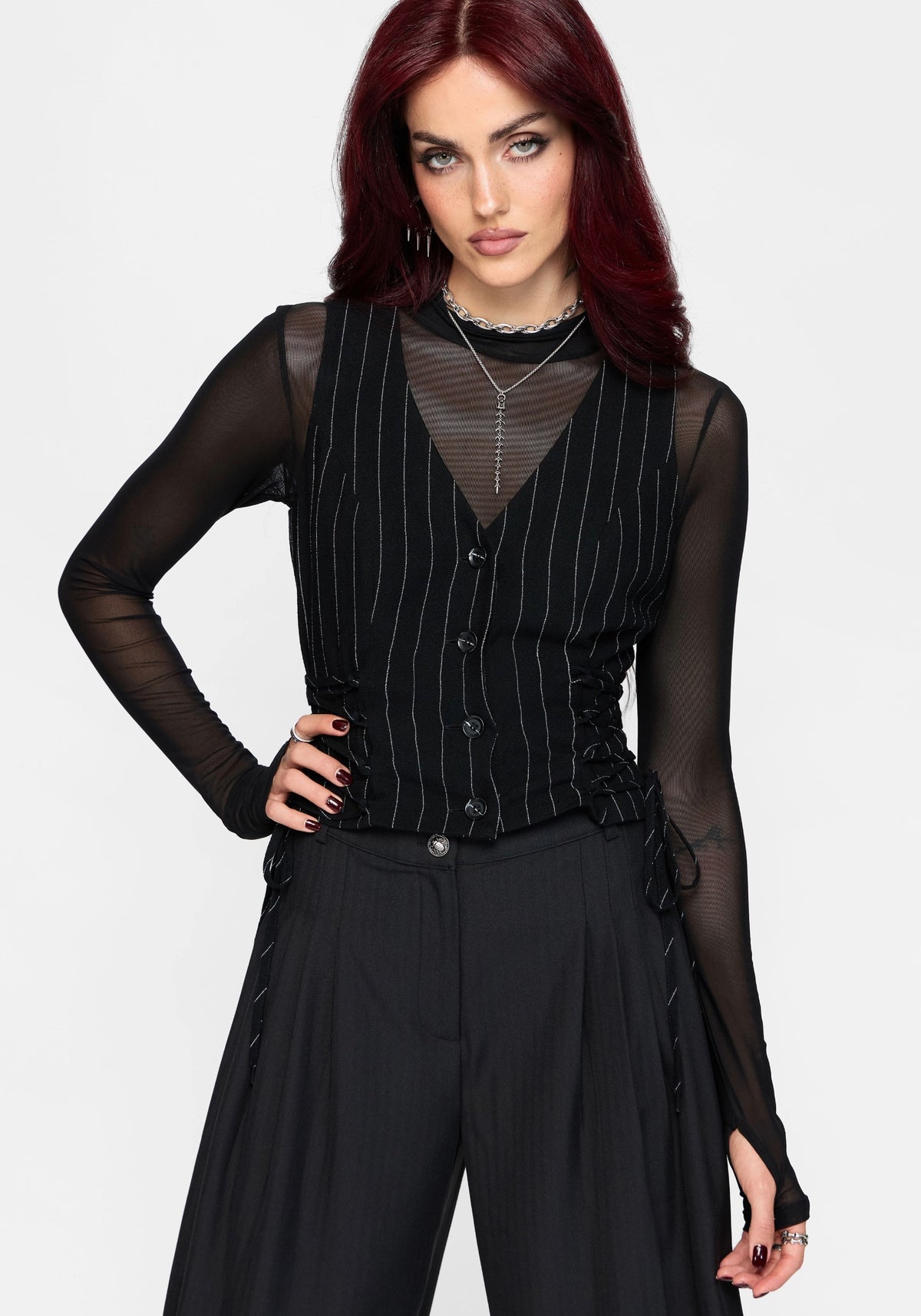 Charli Nadelstreifen Schnürung Waistcoat