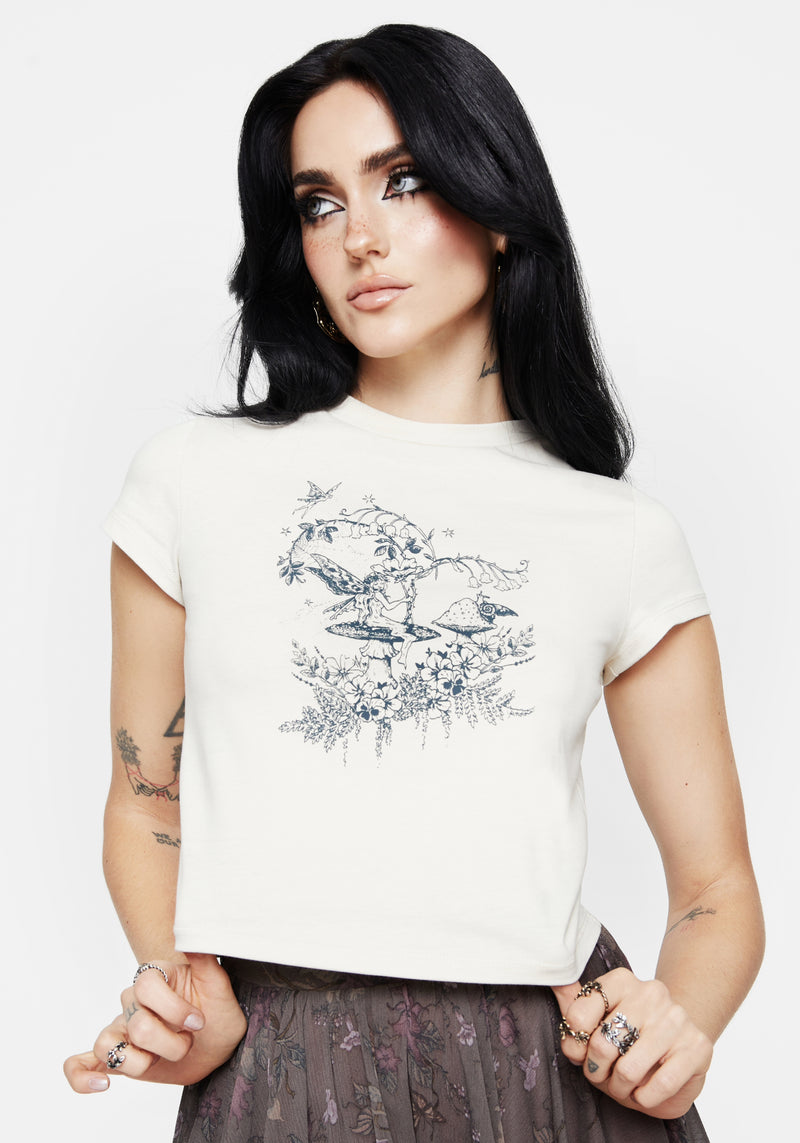 Maypole Baumwolle Fee Druck Kurz T-Shirt