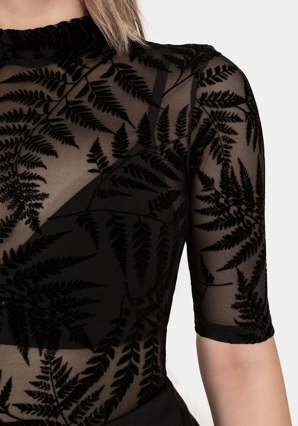 LunaFern Flocked Fern Short Sleeve Mesh Top