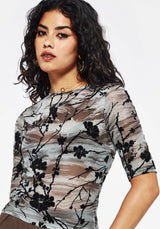 Wytchelm Beflockt Mesh Kurz Ärmel Top - Blau