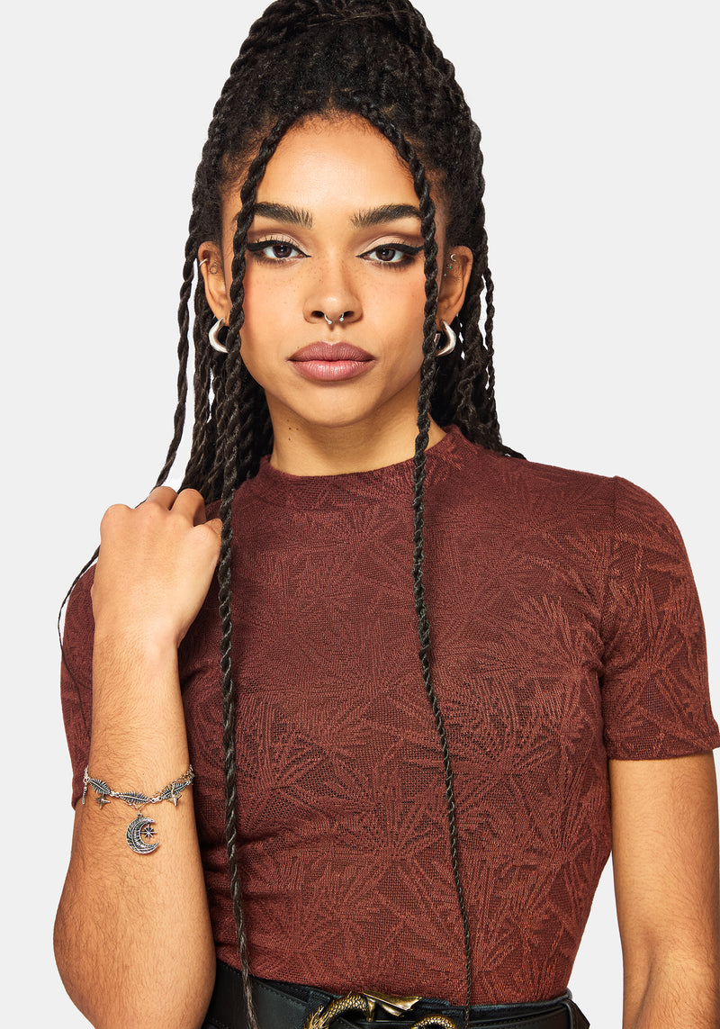 Moiren Brown Knit Short Sleeved Crop Top