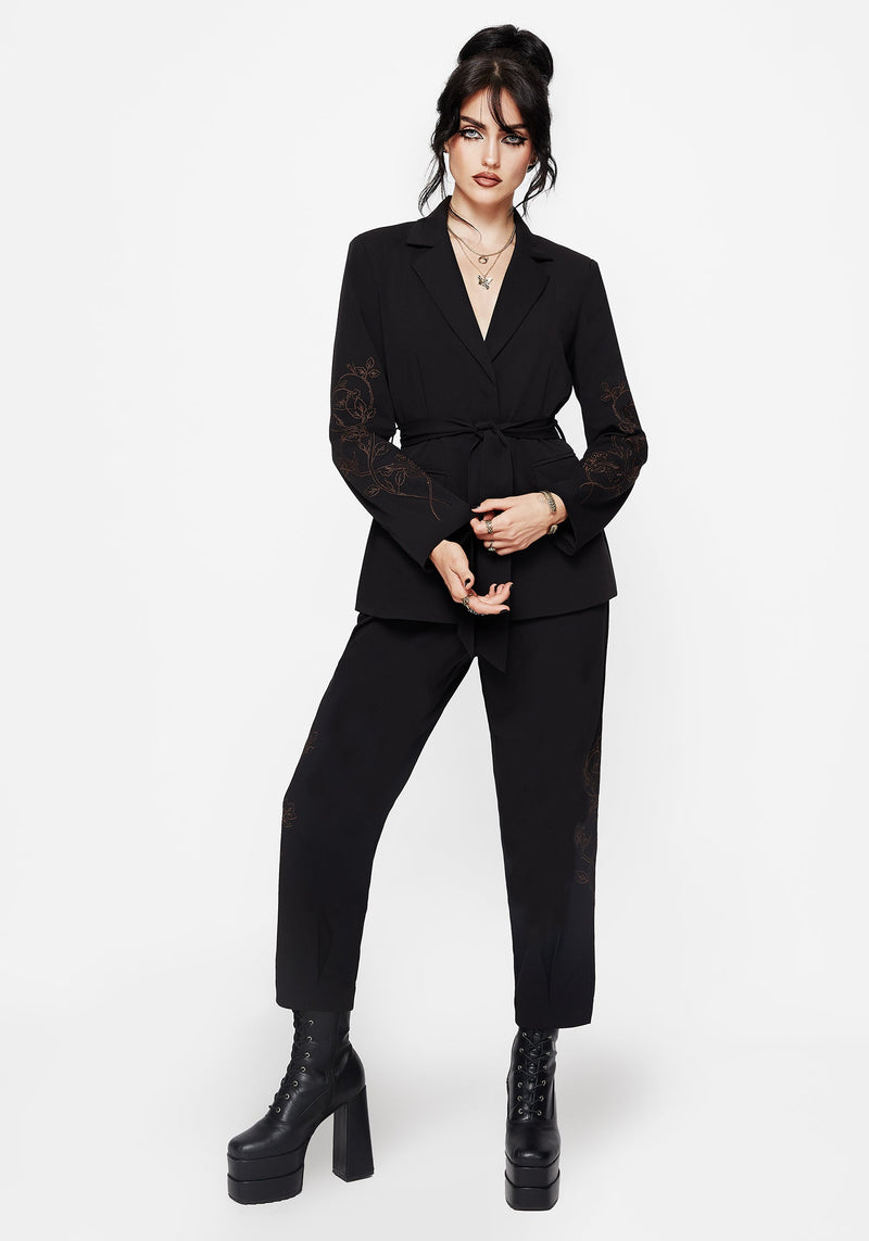 Renita Embroidered Belted Blazer
