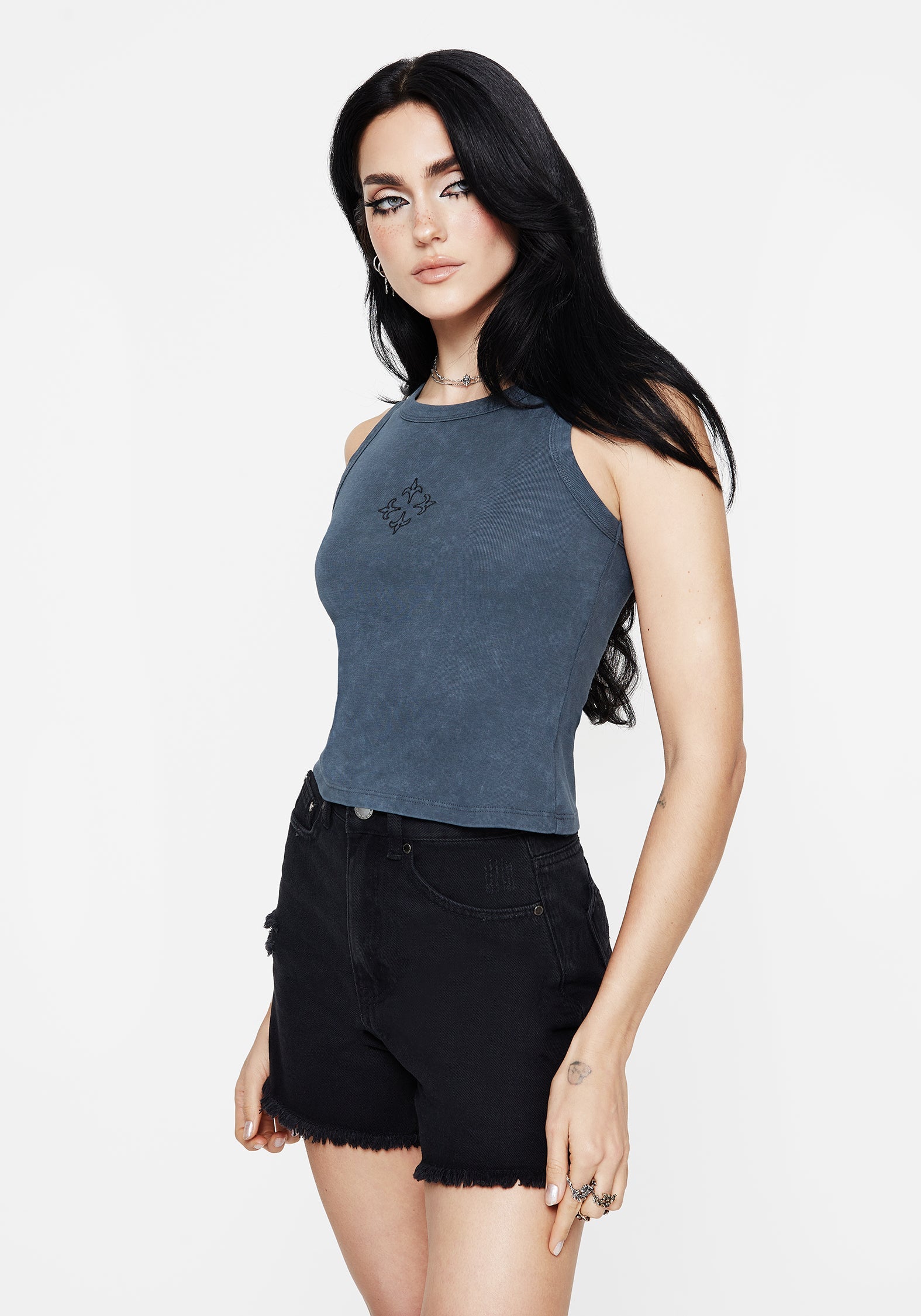 Haven Kreuz Bestickt Ribbed Baumwolle Tanktop Top