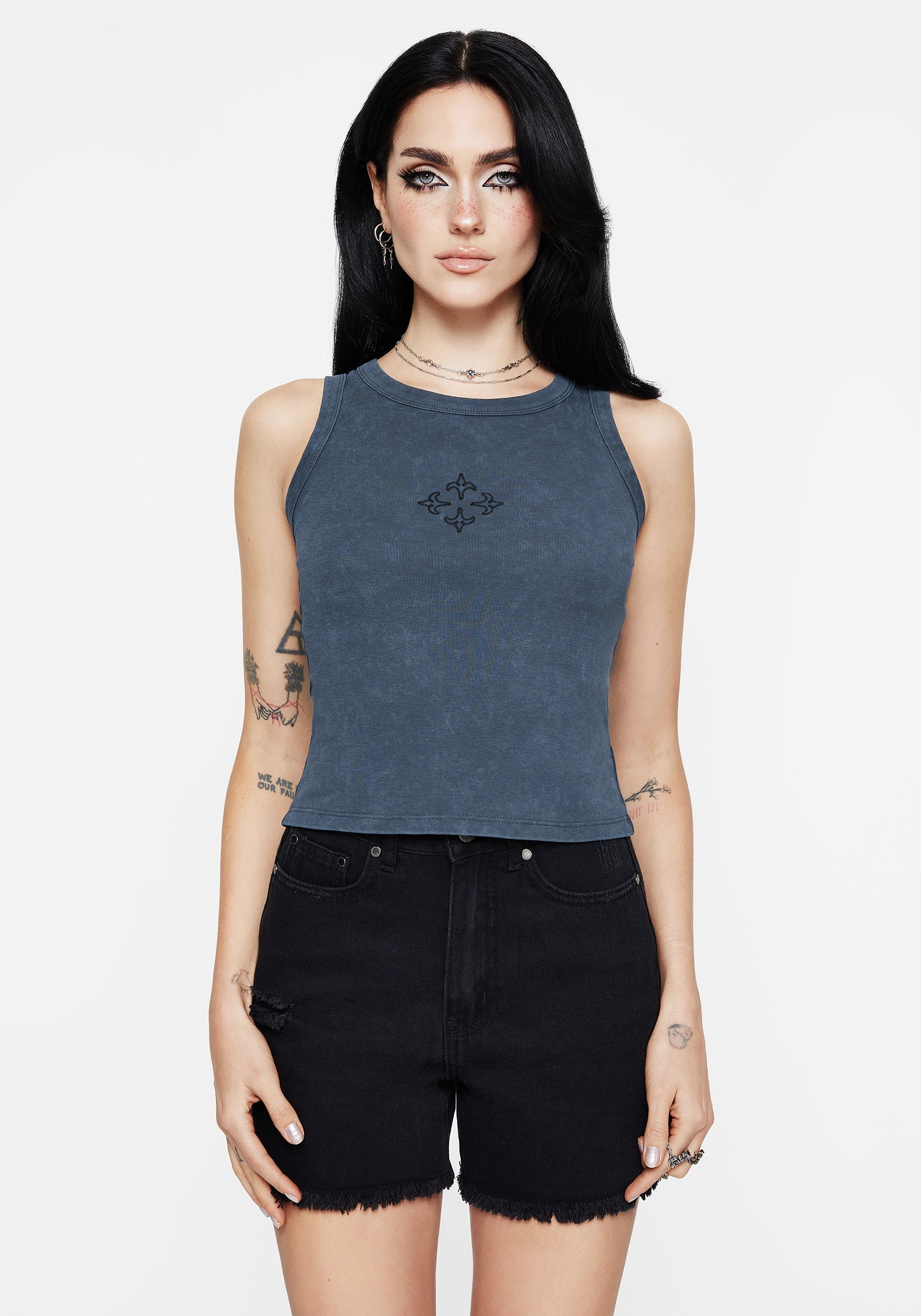 Haven Kreuz Bestickt Ribbed Baumwolle Tanktop Top