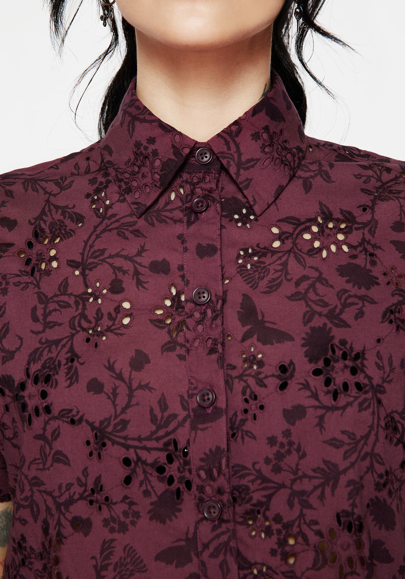 Morgana Baumwolle Broderie Knopf Hoch Hemd