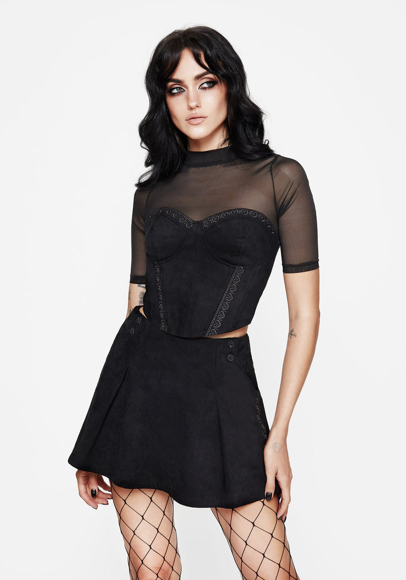 Lauma Bestickt Kunst- Suede Skort