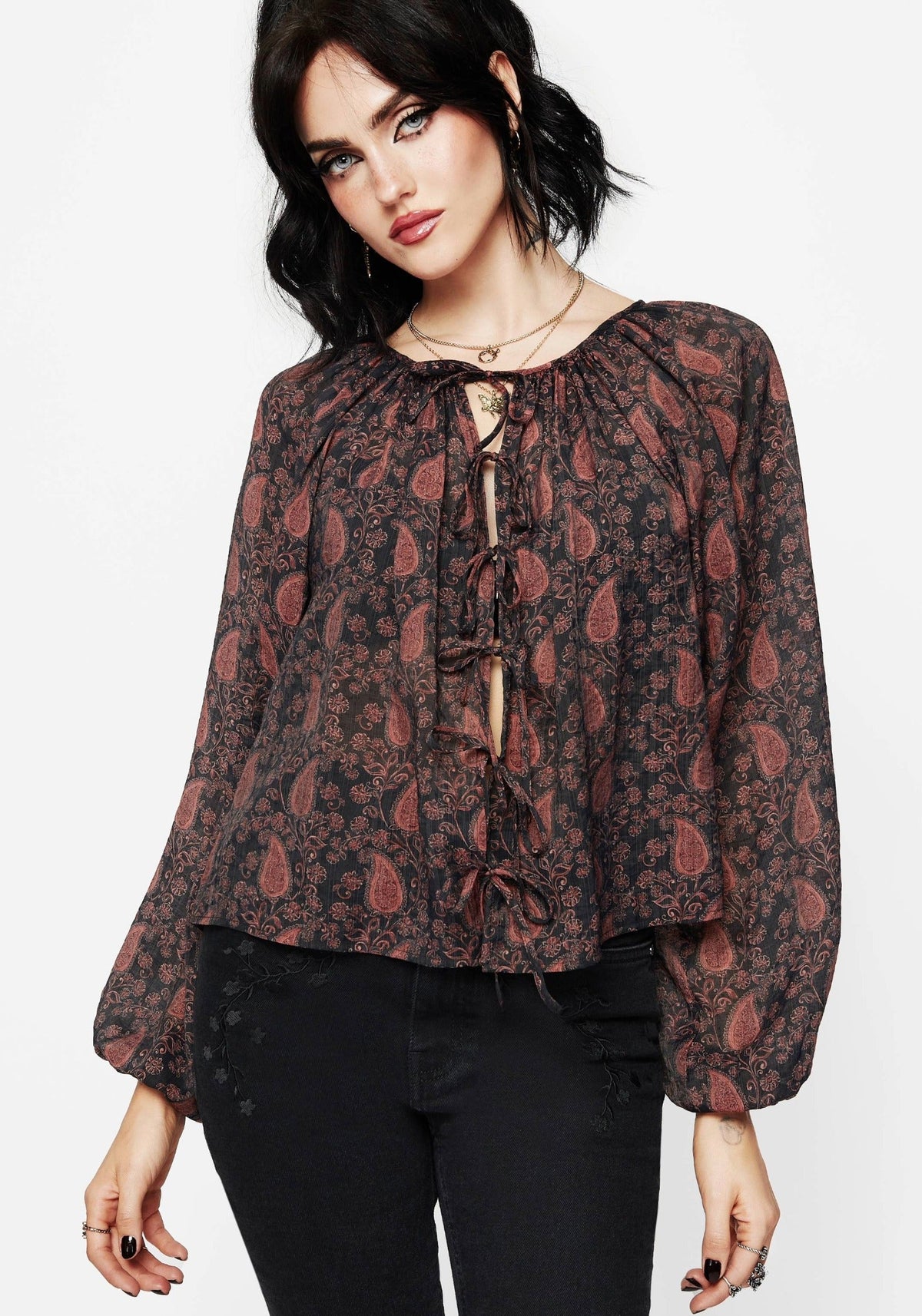 Isola Transparent Paisley Krawatte Vorderseite Bluse
