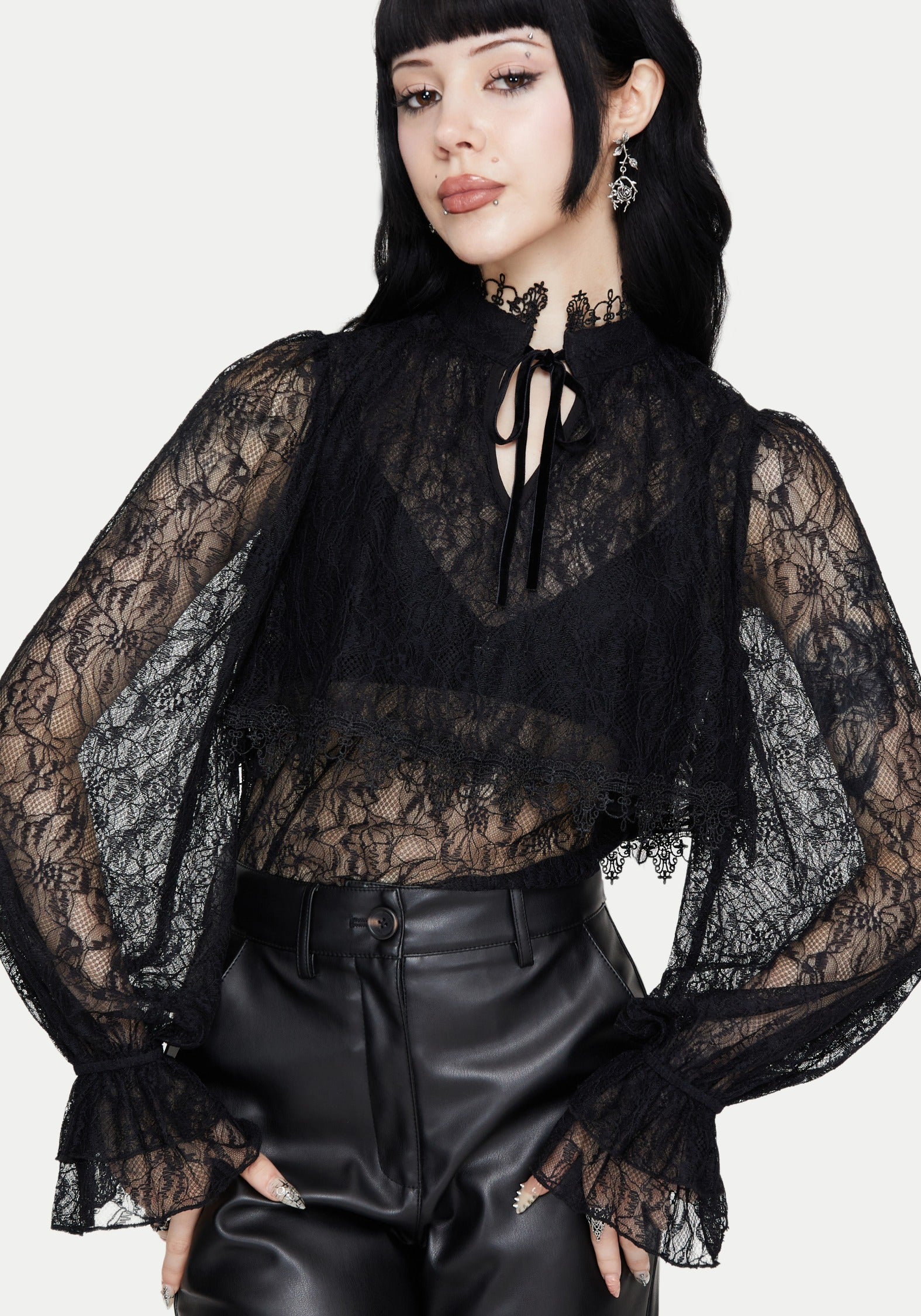 Darkwave Krawatte Hals Spitze Bluse