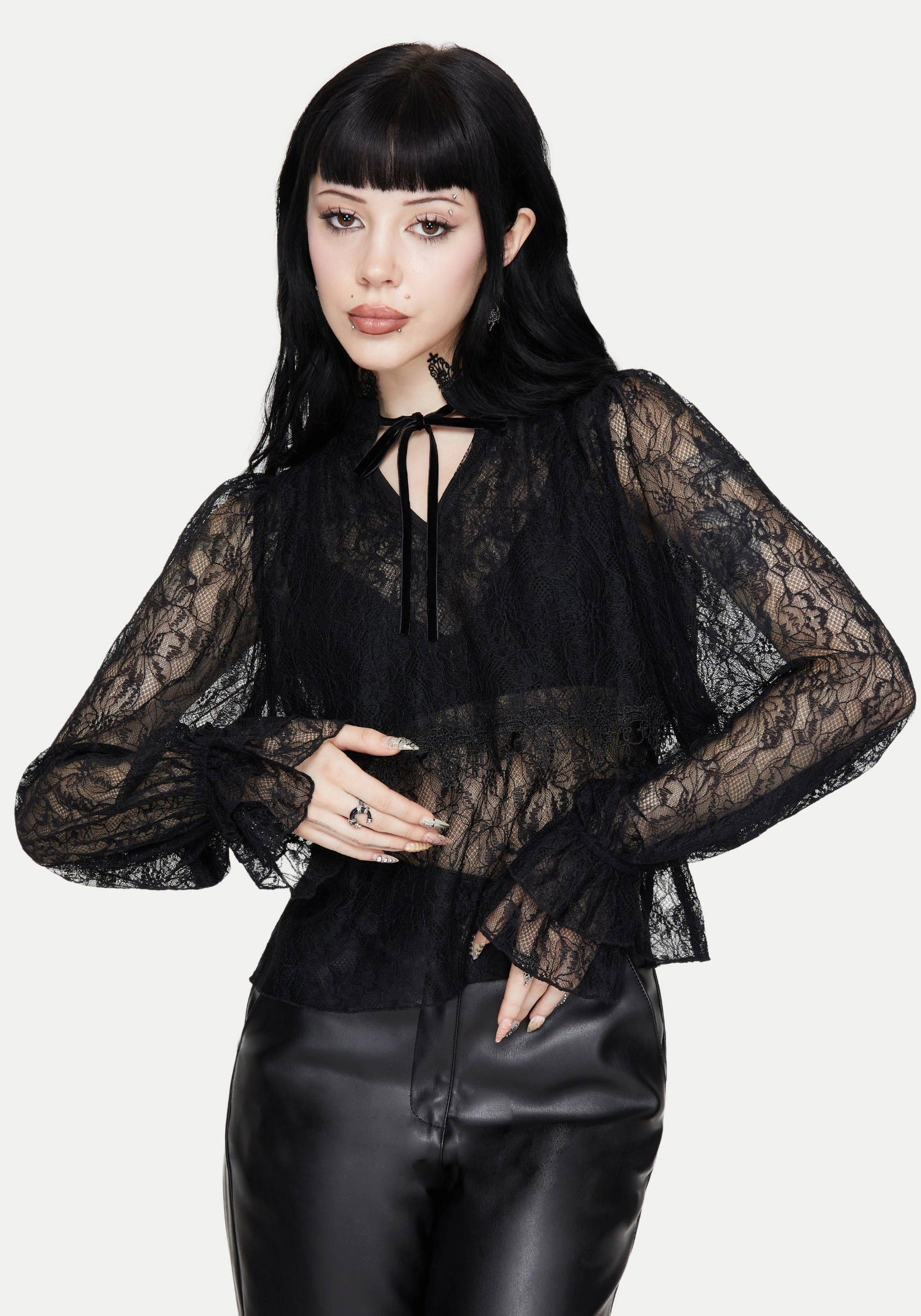 Darkwave Krawatte Hals Spitze Bluse
