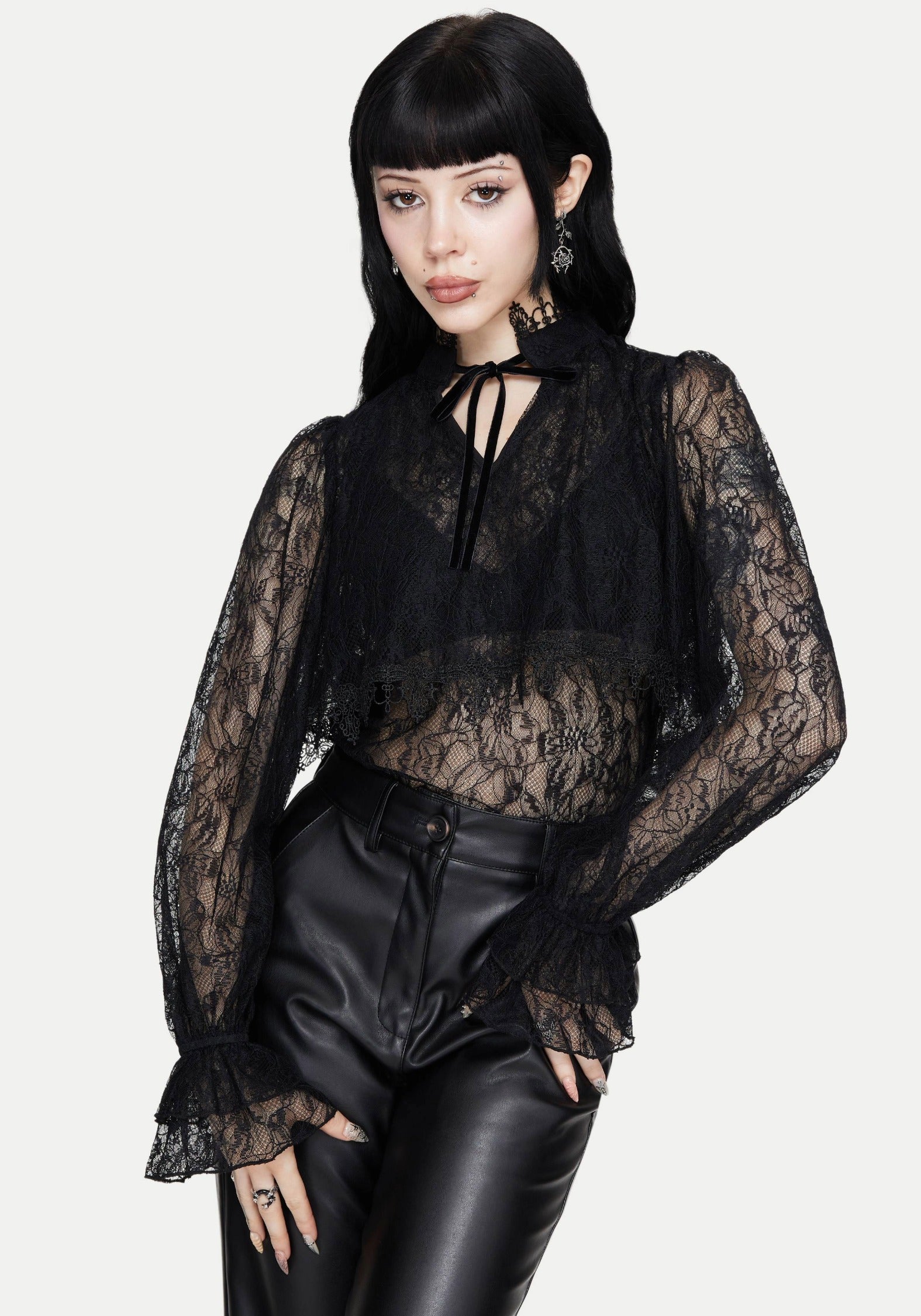 Darkwave Krawatte Hals Spitze Bluse