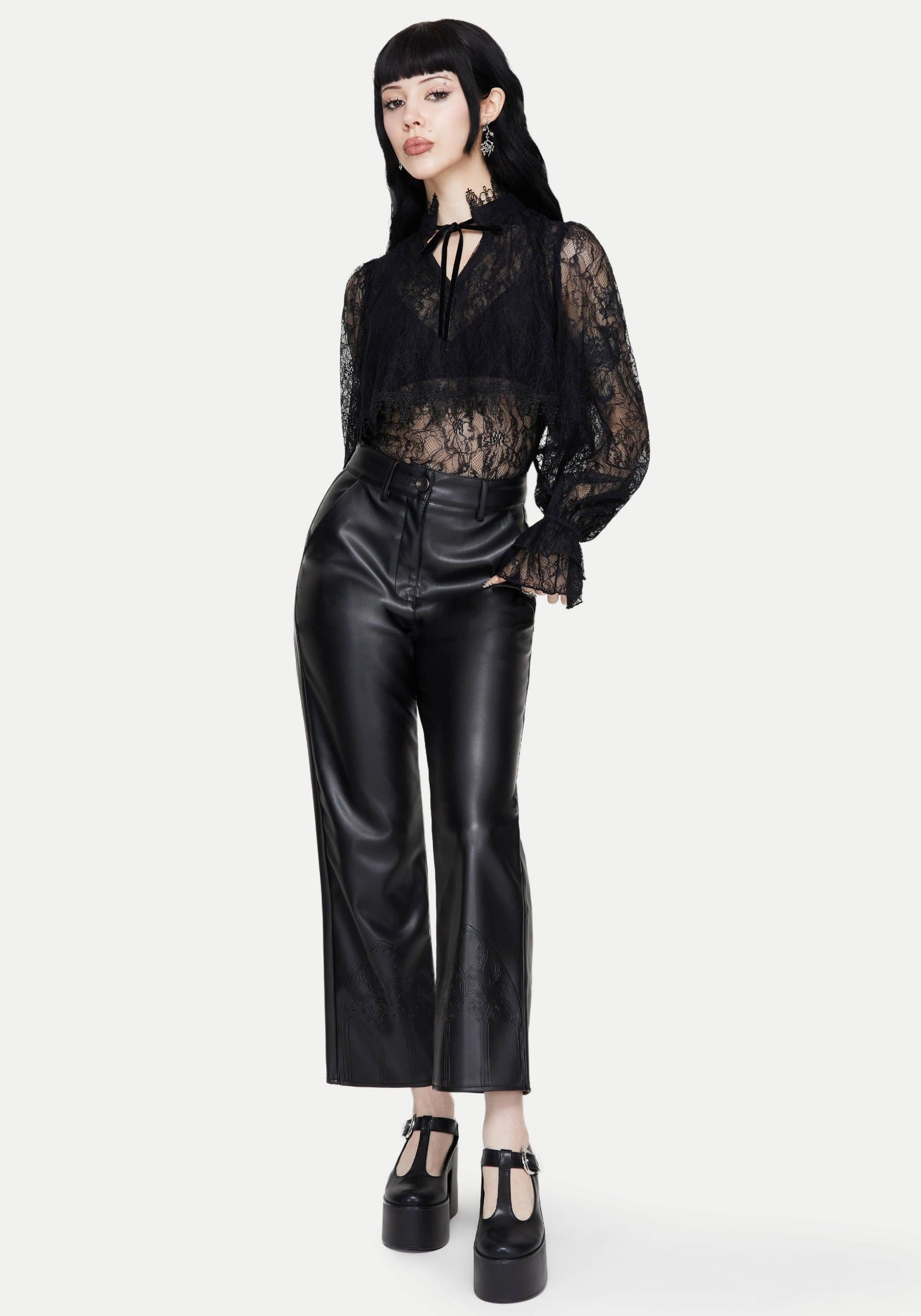 Darkwave Krawatte Hals Spitze Bluse