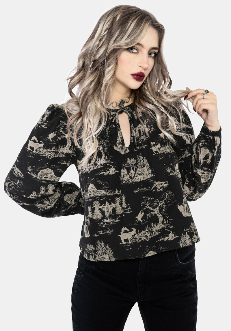 Lacelle Cotton Witch Toile Print Blouse