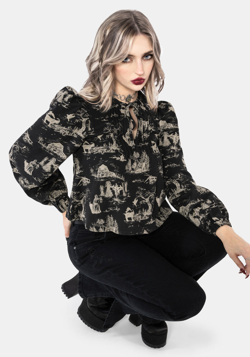 Lacelle Cotton Witch Toile Print Blouse