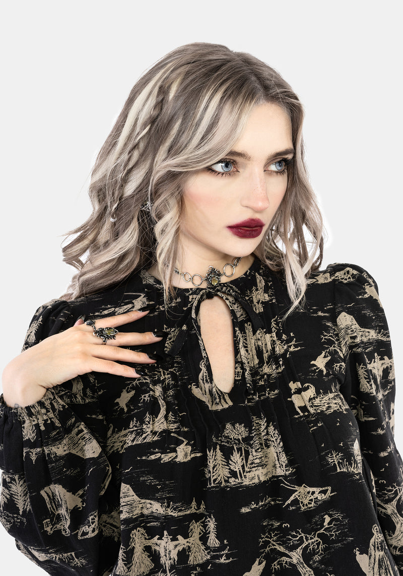 Lacelle Cotton Witch Toile Print Blouse