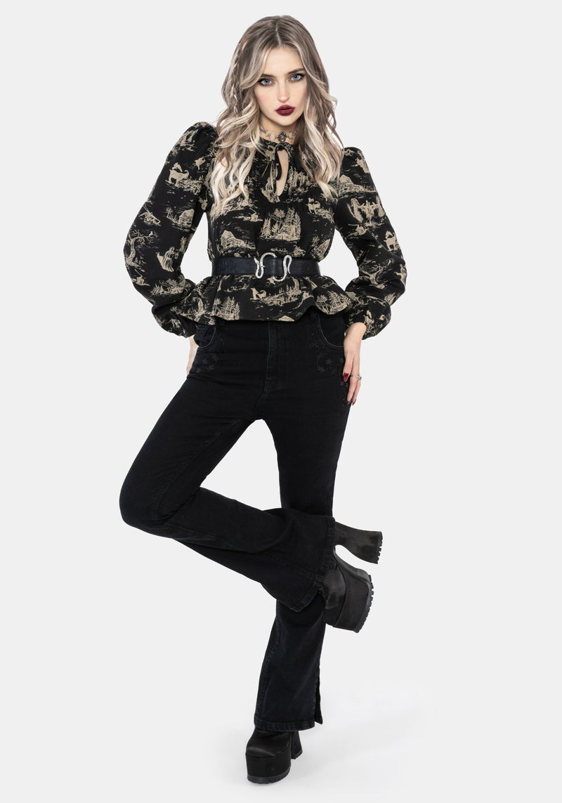 Lacelle Cotton Witch Toile Print Blouse