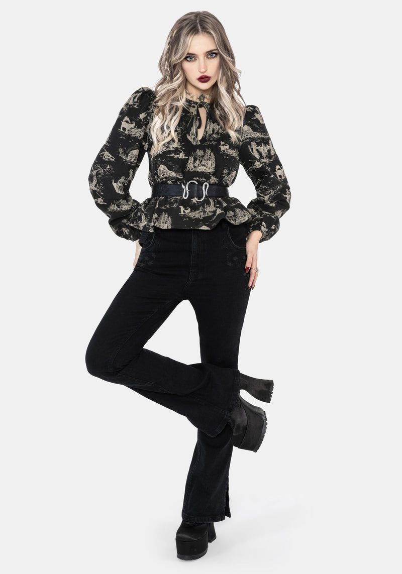 Lacelle Cotton Witch Toile Print Blouse