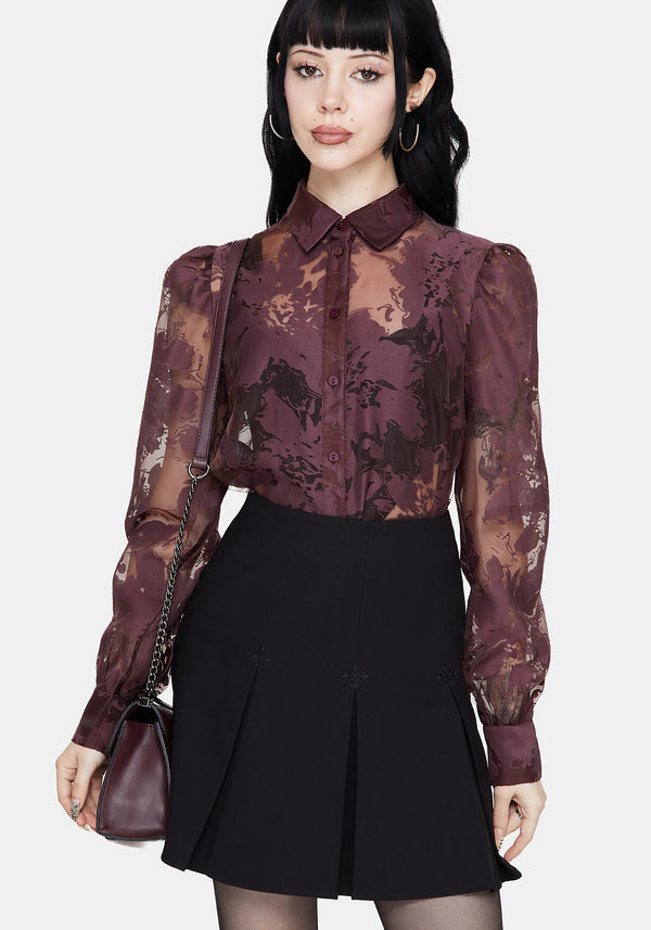 Spectre Sheer Loose Fit Shirt - Burgundy