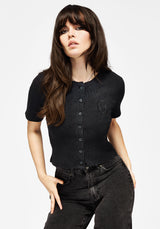 Faye Cotton-Blend Blumenmuster Bestickt Waffle Knopf Hoch Top