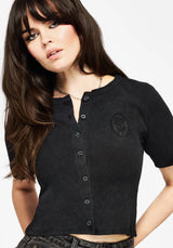 Faye Cotton-Blend Blumenmuster Bestickt Waffle Knopf Hoch Top