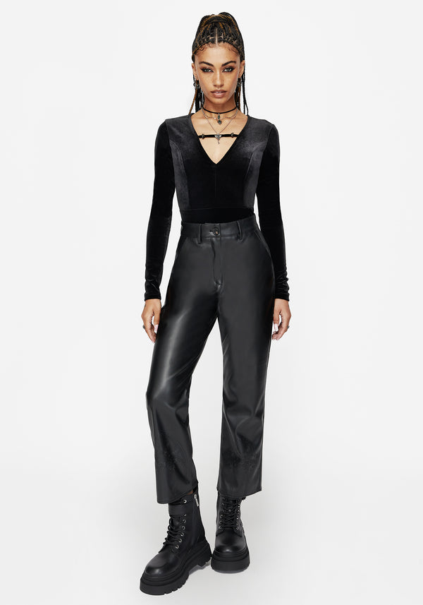 Blackwater Debossed Faux Leather Straight Leg Cropped Trousers