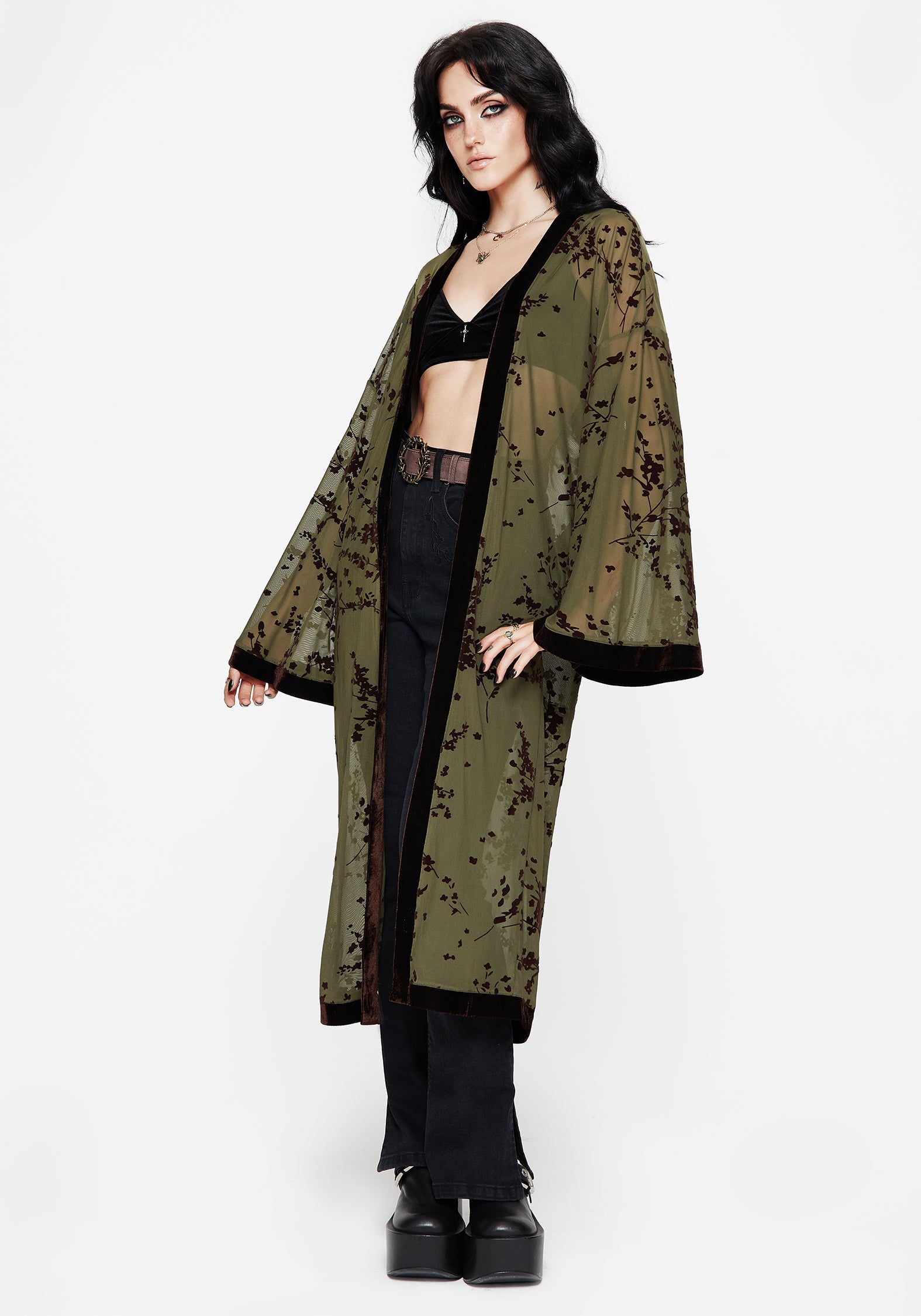 Jael Beflockt Langschnitt Mesh Kimono