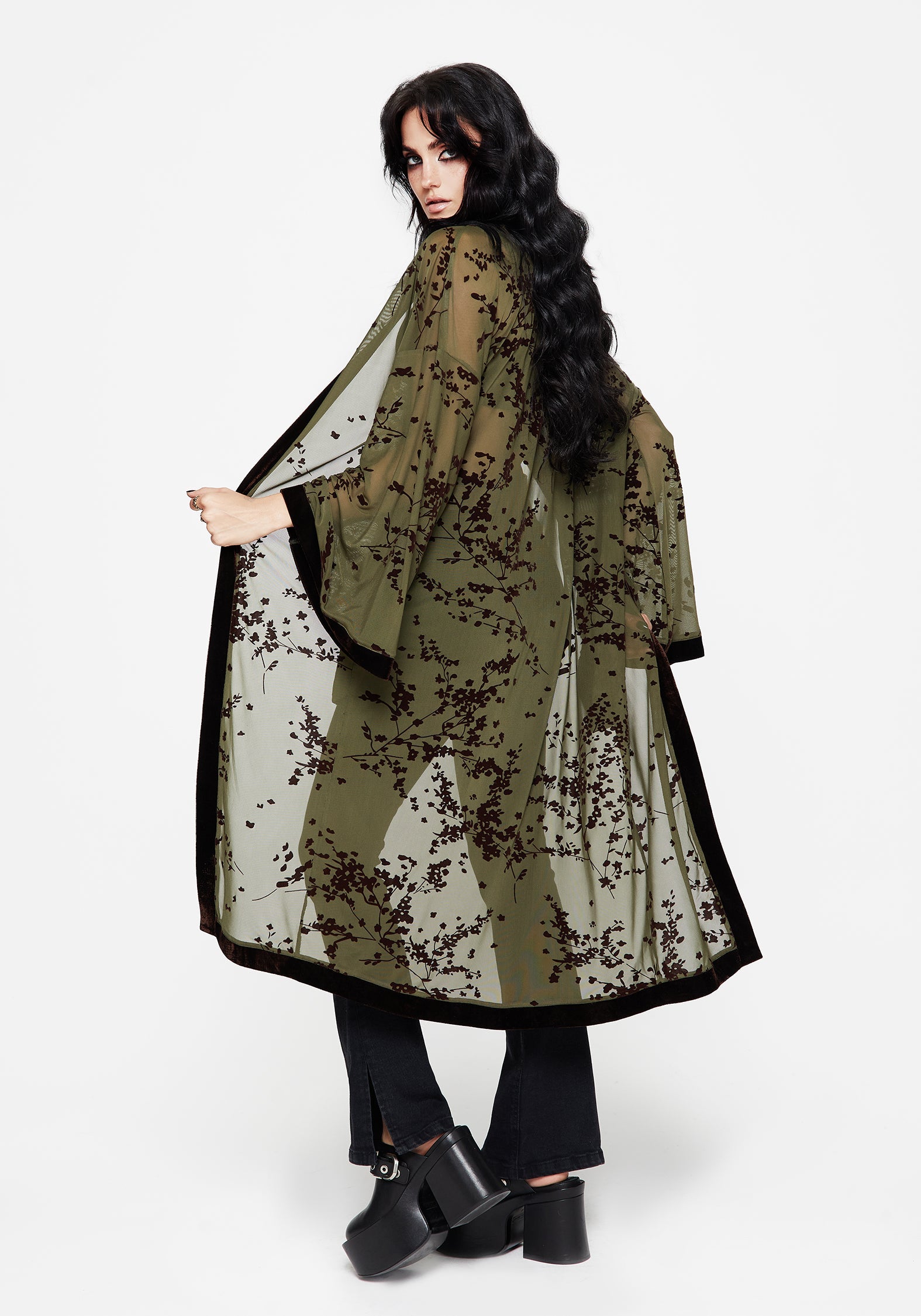 Jael Beflockt Langschnitt Mesh Kimono