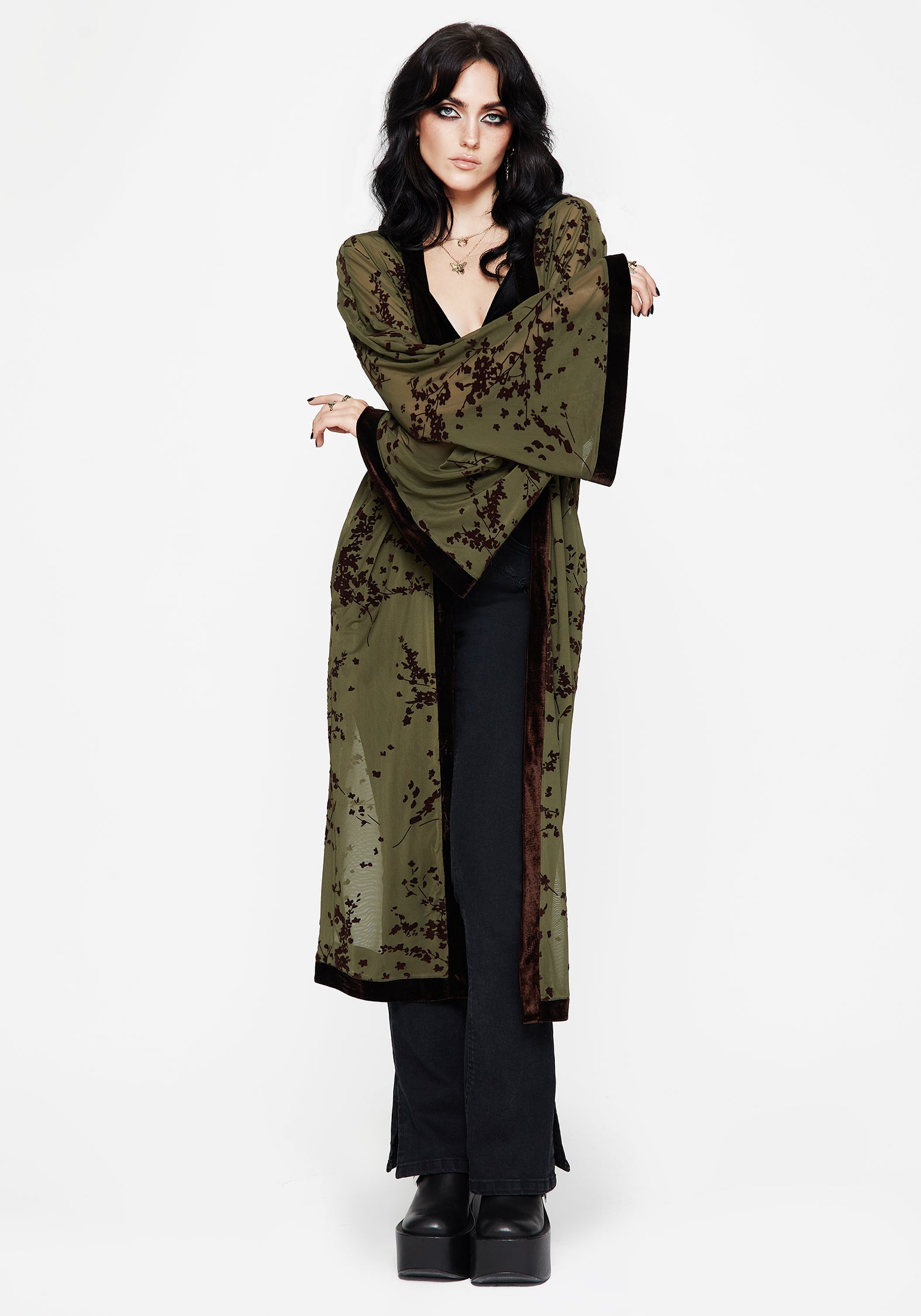 Jael Beflockt Langschnitt Mesh Kimono