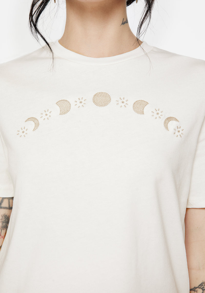 Griffinfly Baumwolle Bestickt Jersey Kurz Geschnitten T-Shirt