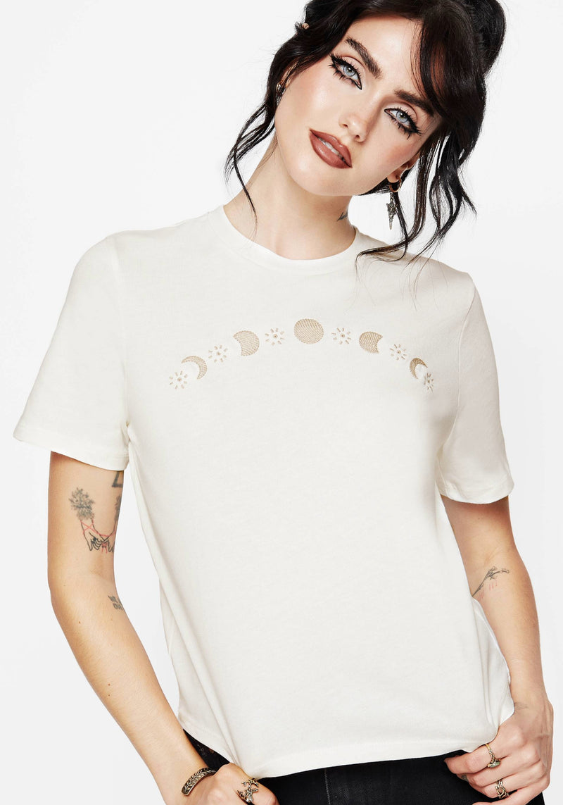Griffinfly Baumwolle Bestickt Jersey Kurz Geschnitten T-Shirt