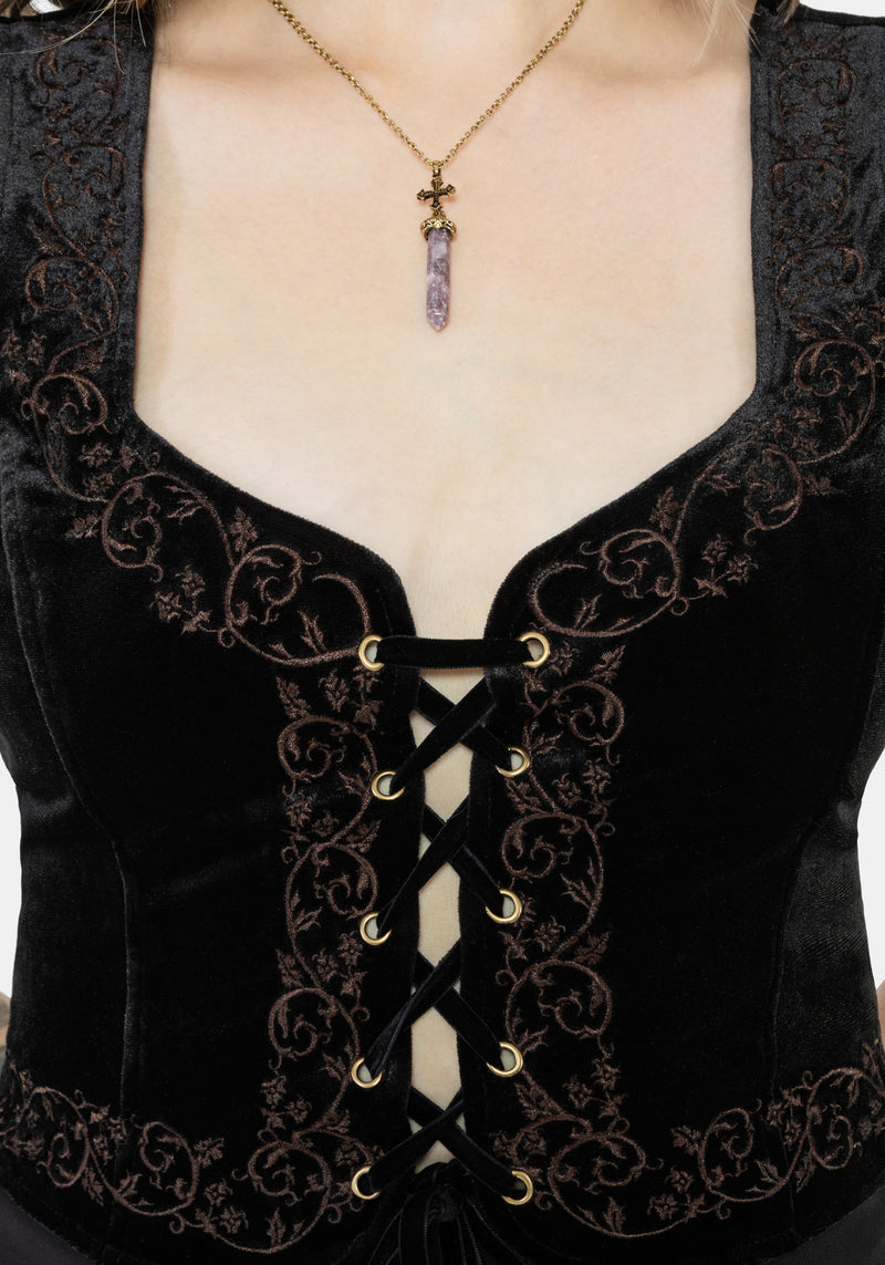 Gildra Tie Front Velour Waistcoat Corset