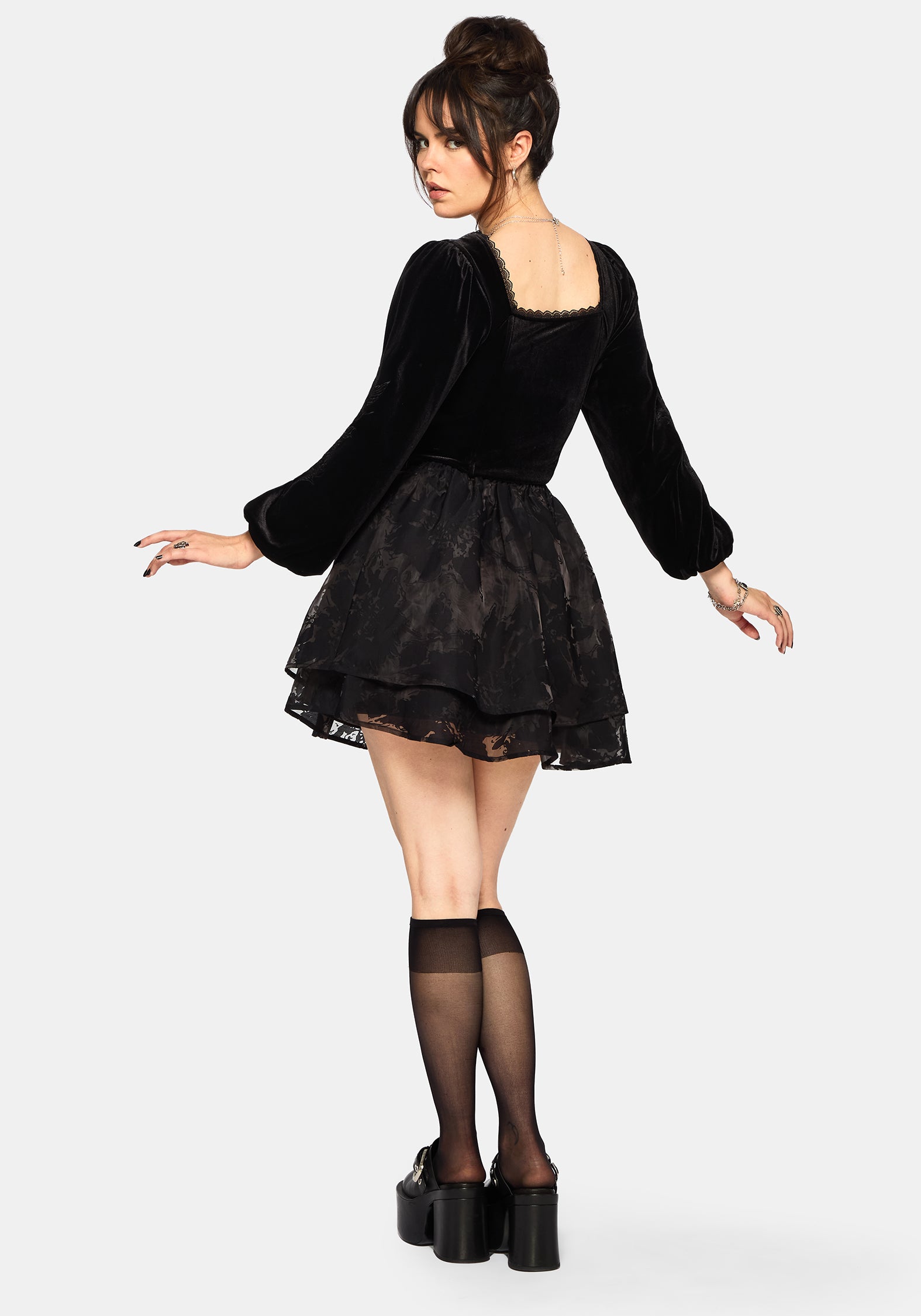 Nelle Velours Bestickt Puffärmel Ärmel Korsett Top