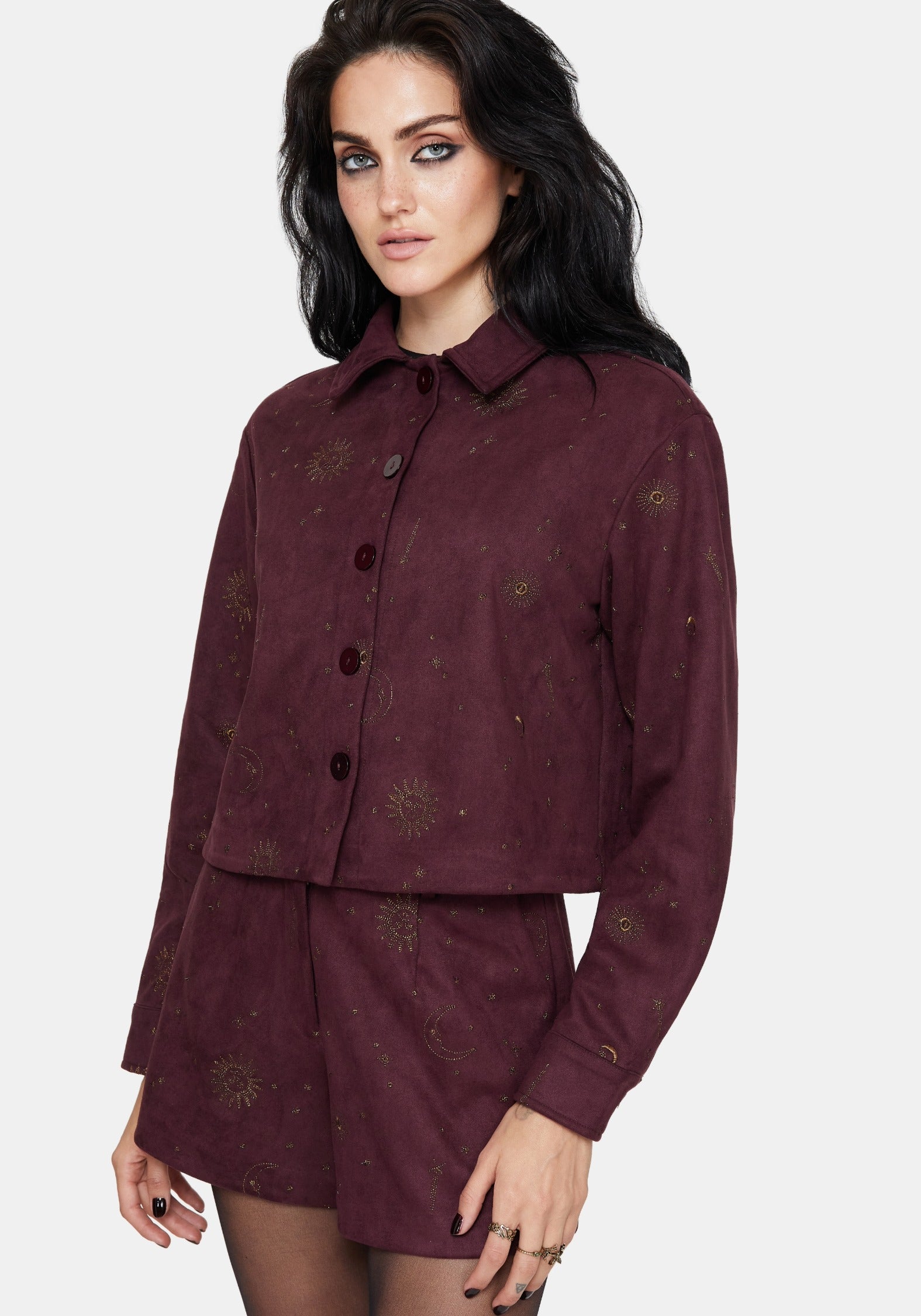 Rosia Celestial Druck Suede Kurz Geschnitten Hemdjacke