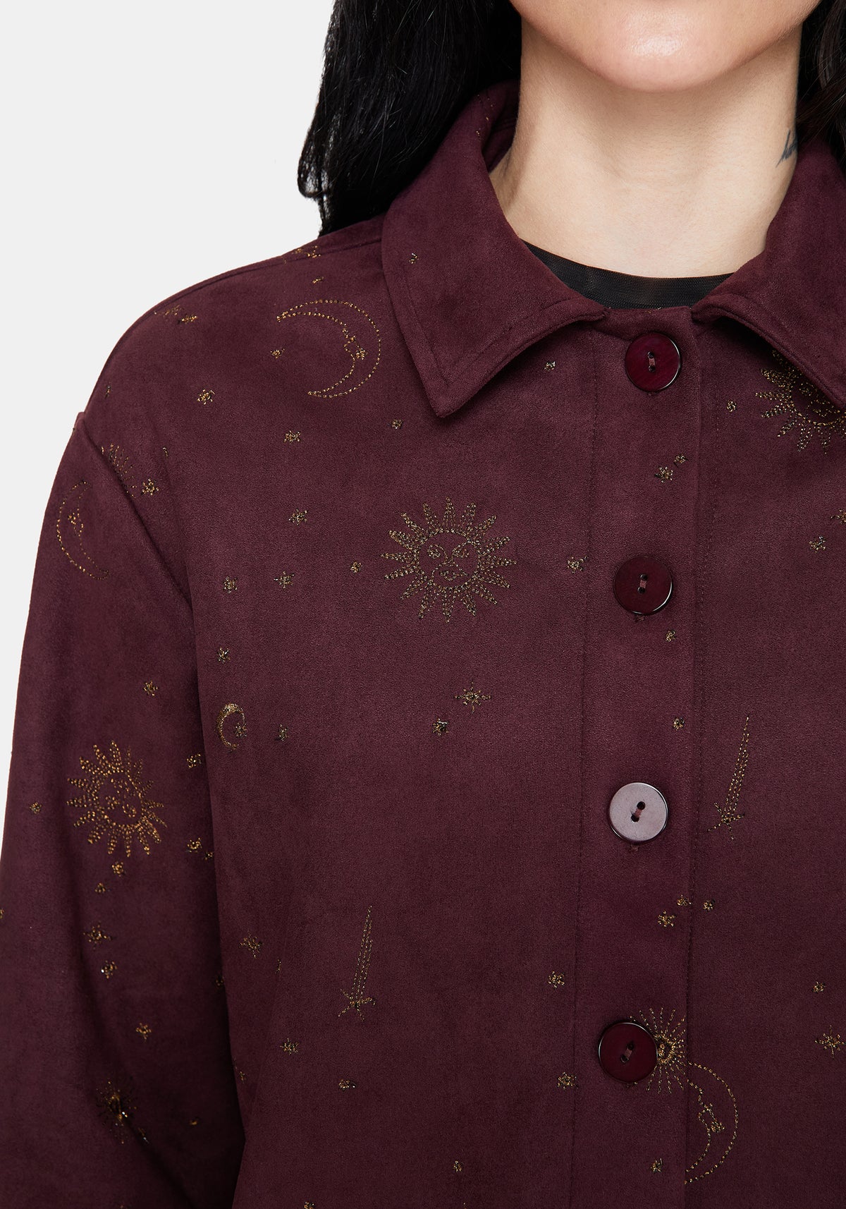 Rosia Celestial Druck Suede Kurz Geschnitten Hemdjacke