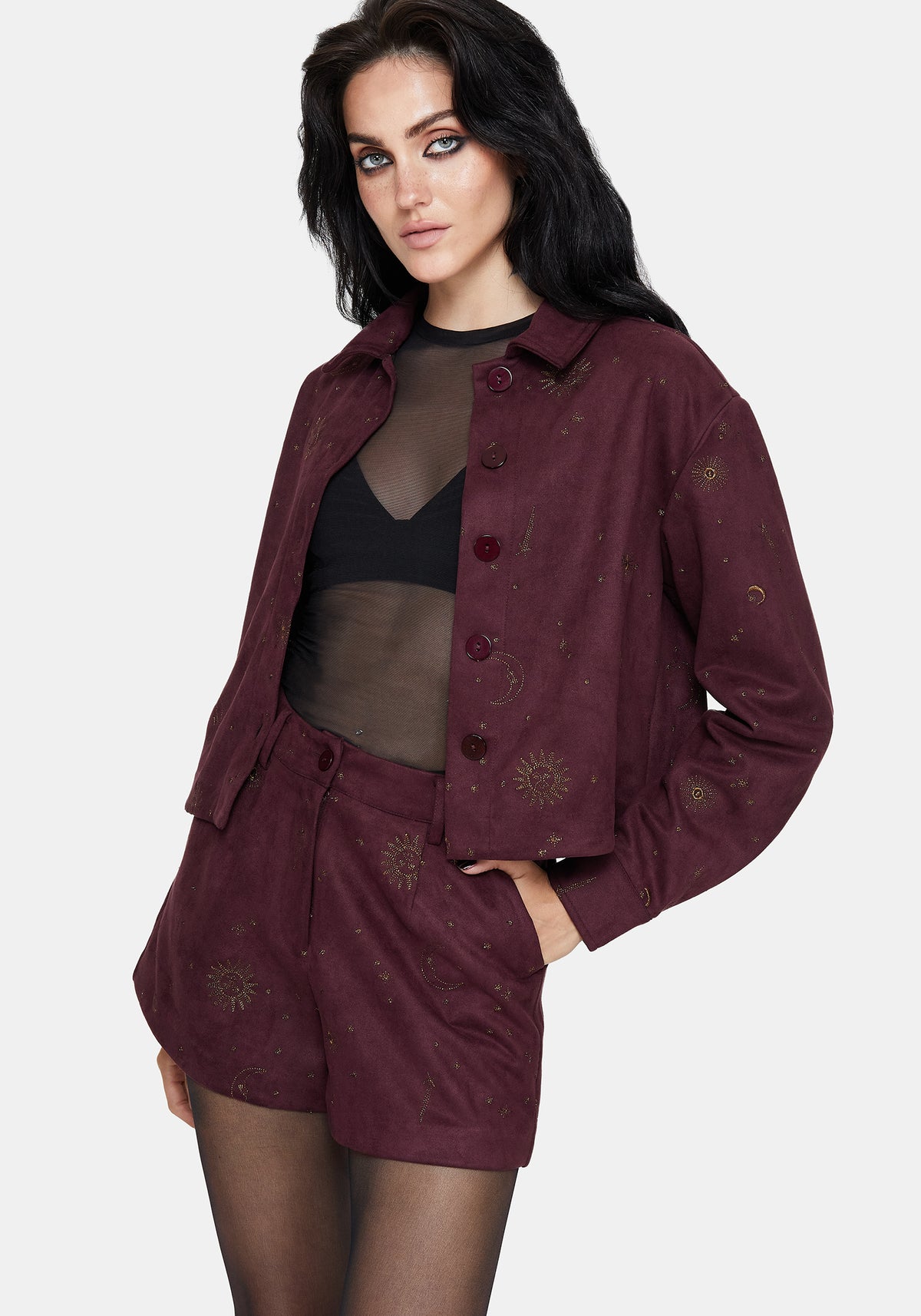 Rosia Celestial Druck Suede Kurz Geschnitten Hemdjacke