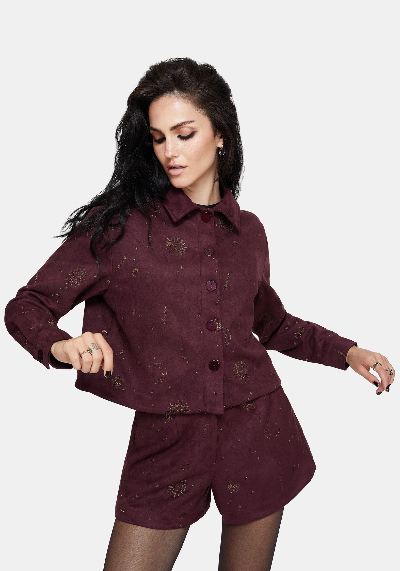 Rosia Celestial Druck Suede Kurz Geschnitten Hemdjacke