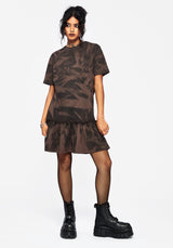 Mugwort Baumwolle Ombre Jersey Rüsche Saum Mini Kleid