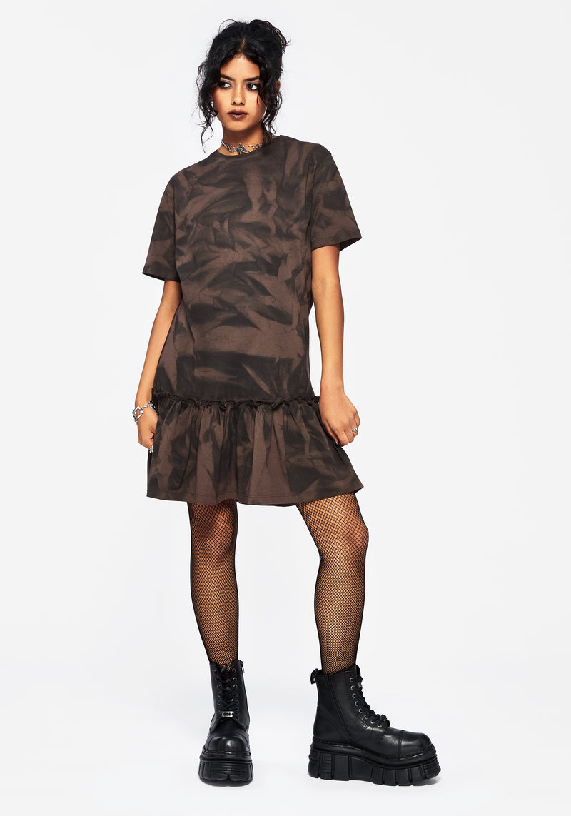 Mugwort Baumwolle Ombre Jersey Rüsche Saum Mini Kleid