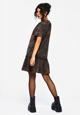 Mugwort Baumwolle Ombre Jersey Rüsche Saum Mini Kleid
