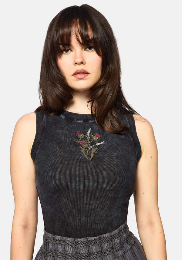 Despair Baumwolle Bestickt  Washed Jersey Tanktop Top