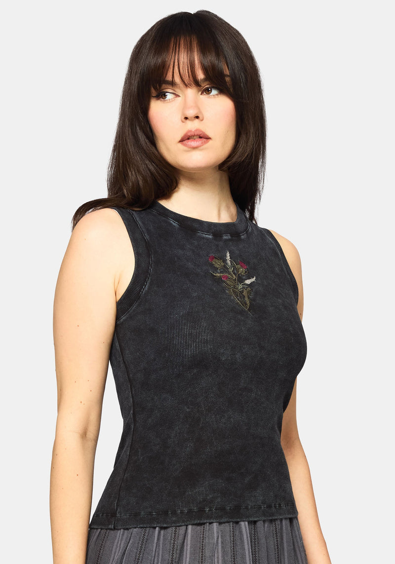 Despair Baumwolle Bestickt  Washed Jersey Tanktop Top