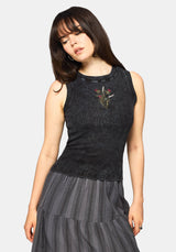 Despair Baumwolle Bestickt  Washed Jersey Tanktop Top