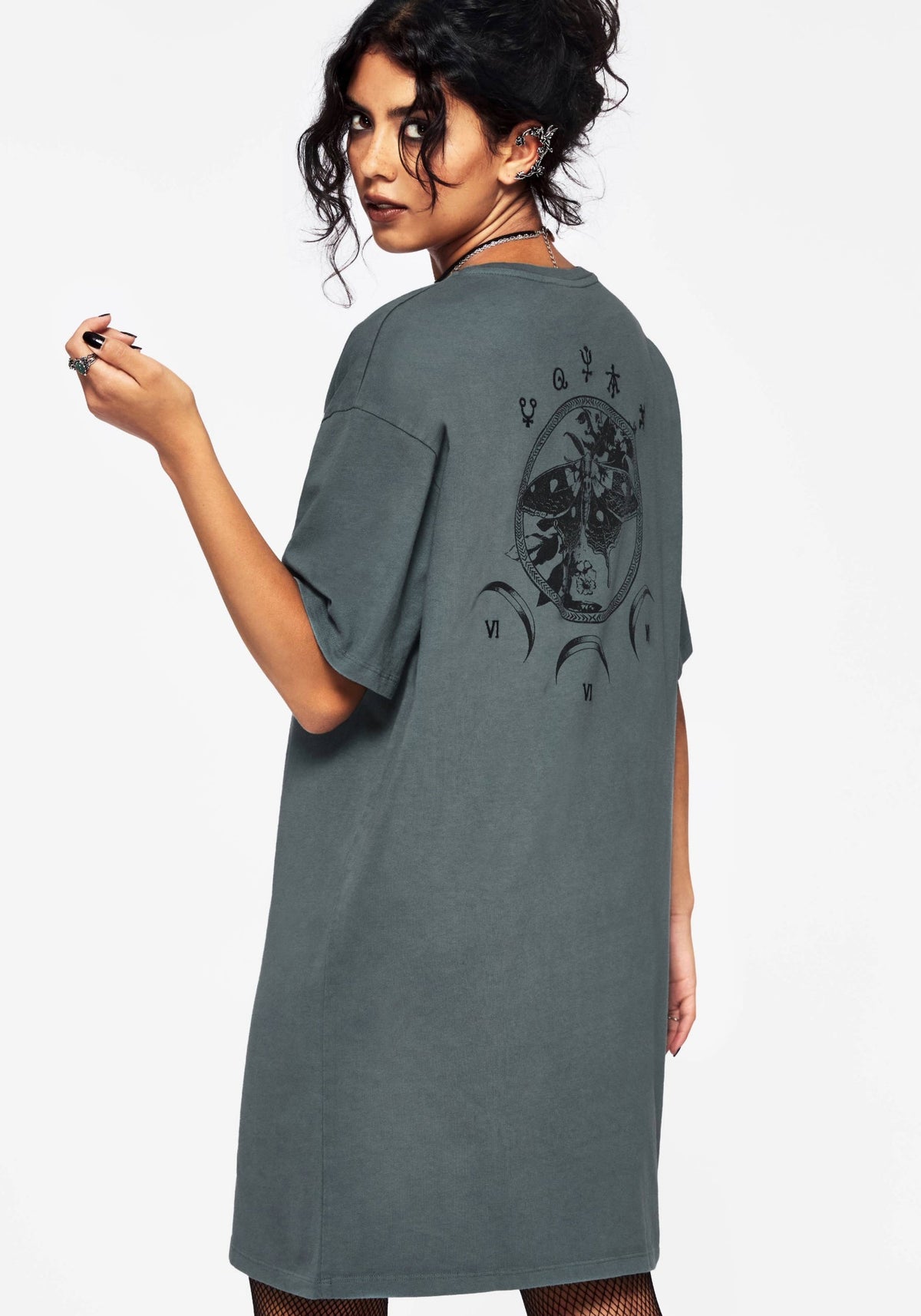 Artemisia Baumwolle Säure Waschen Motte Grafik T-Shirt Kleid