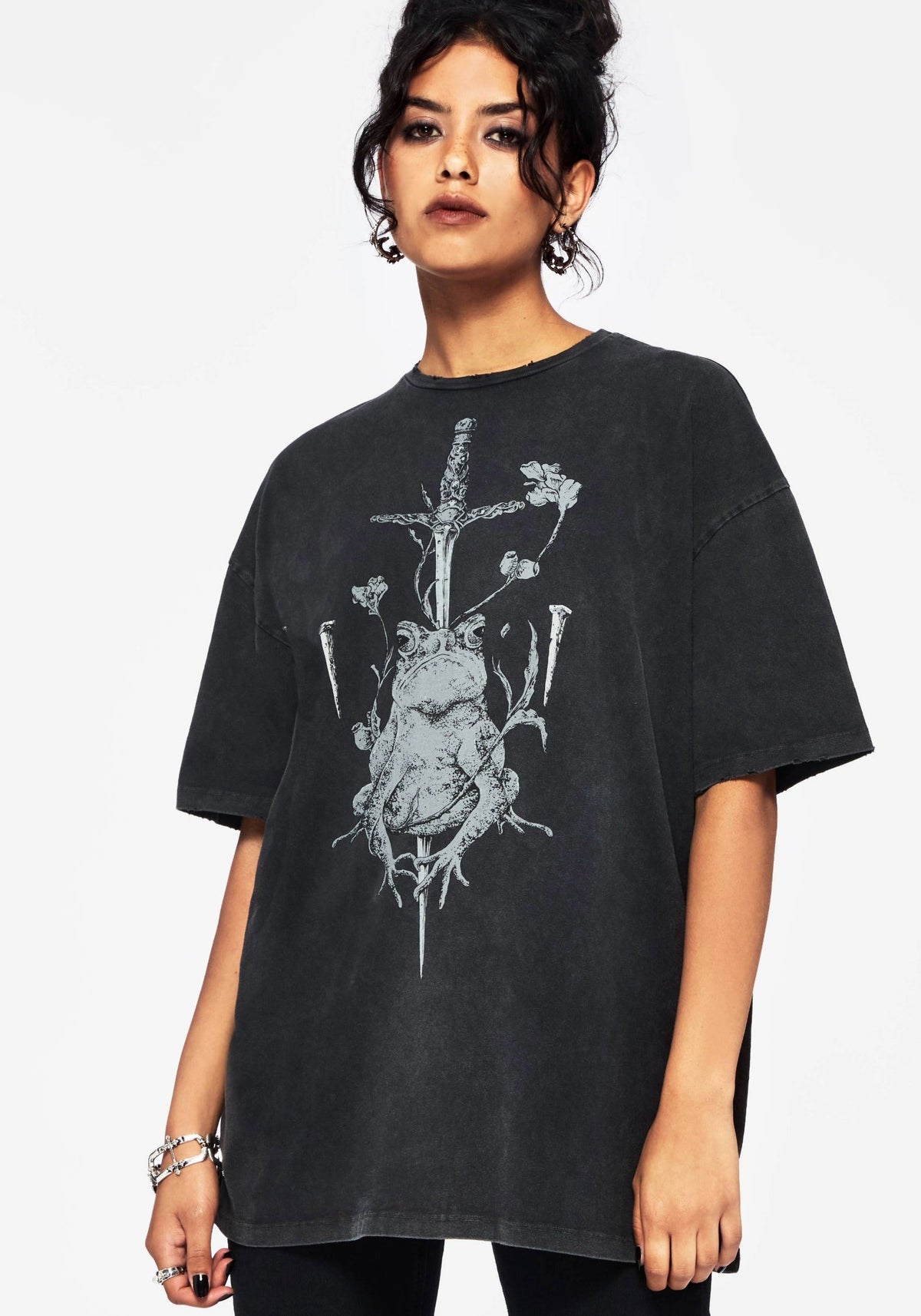 Anura Oversize Säure Waschen Frosch Grafik Druck T-Shirt