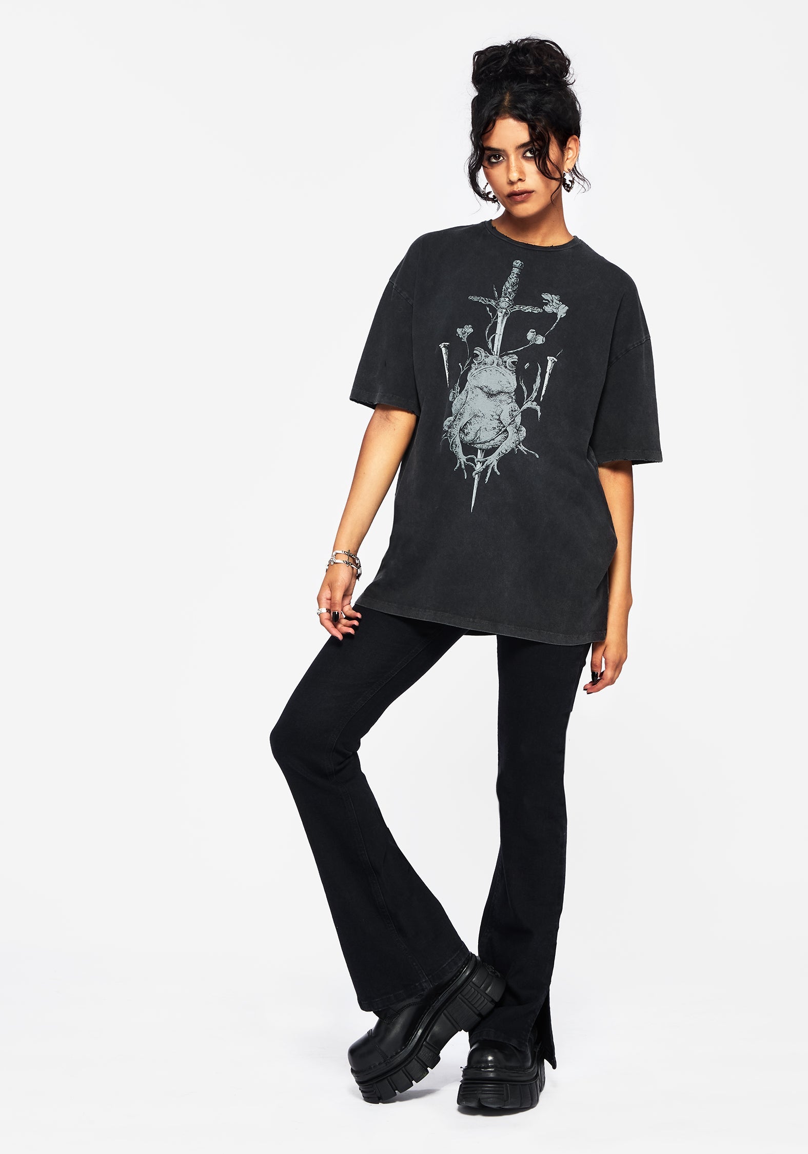 Anura Oversize Säure Waschen Frosch Grafik Druck T-Shirt