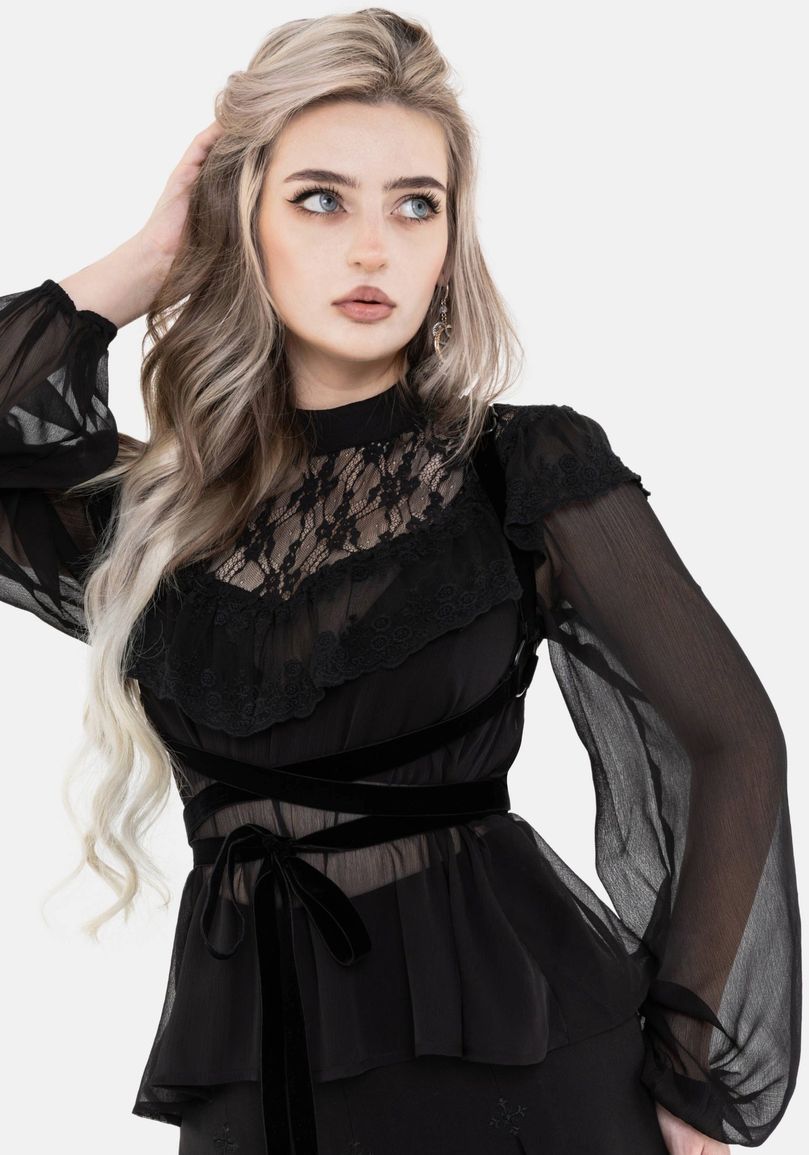 Myr Kontrast Rüsche Spitze Bluse