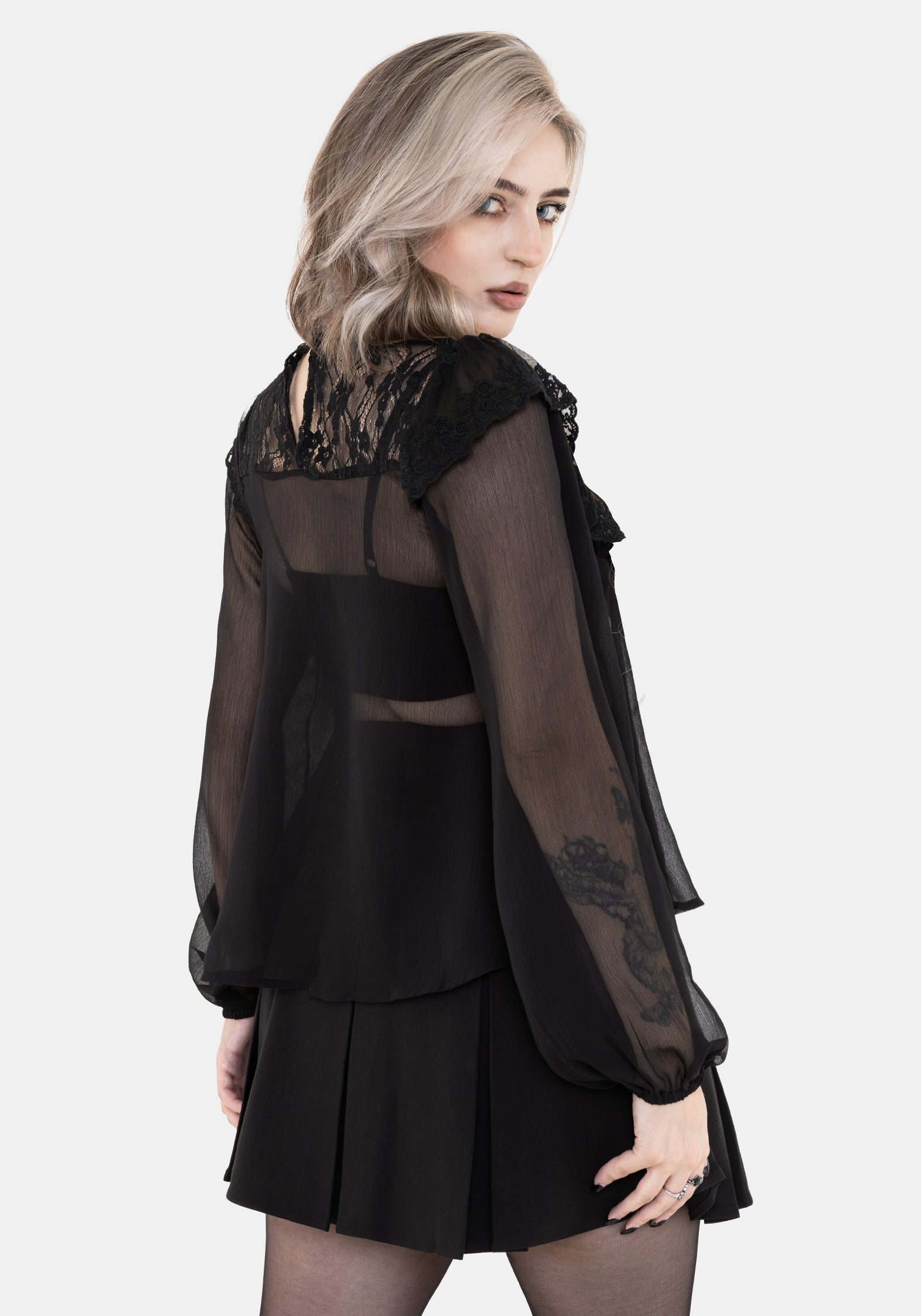 Myr Kontrast Rüsche Spitze Bluse
