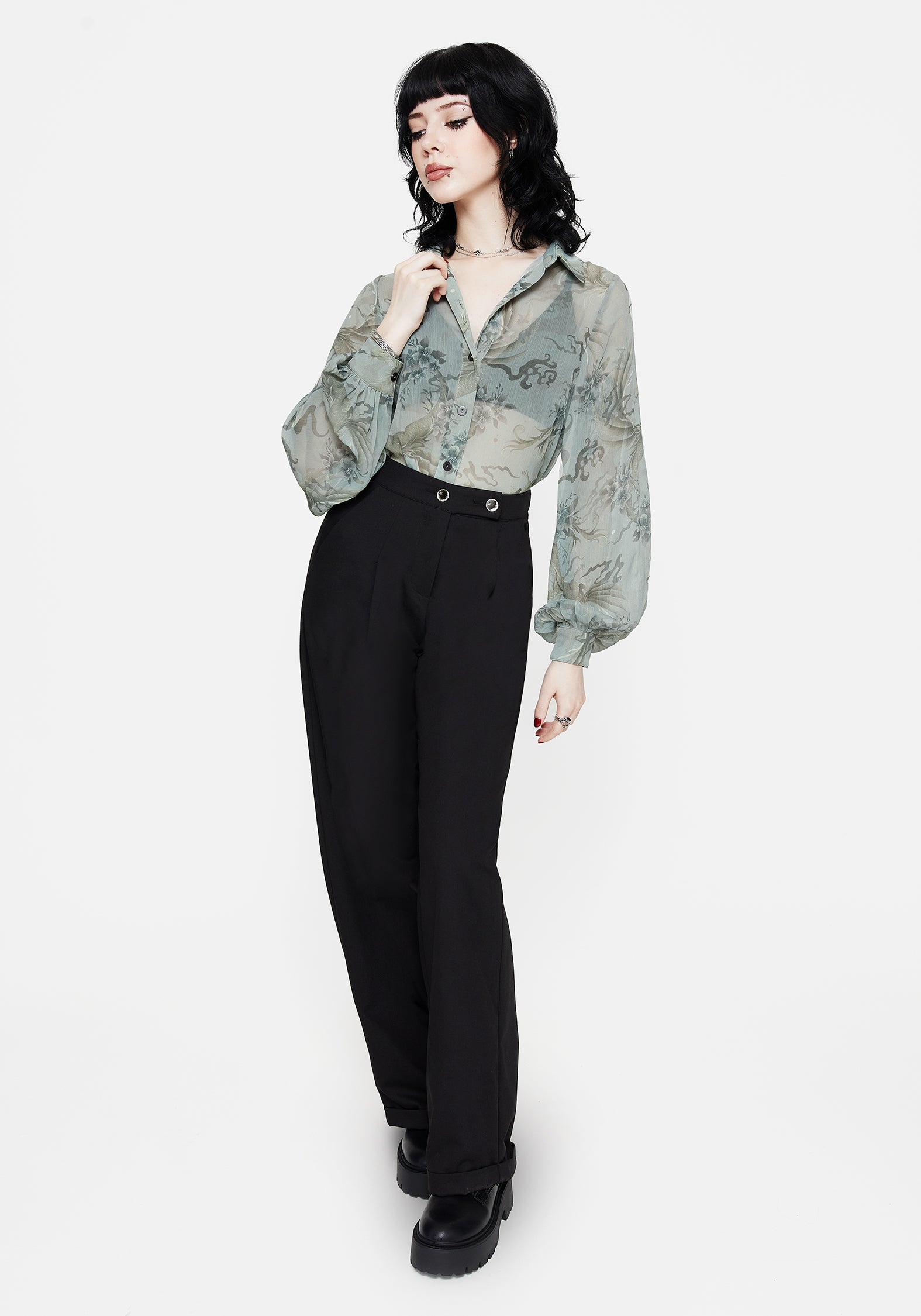Sapphira Dragon Print Button Up Shirt