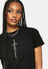 Aelin Schwert Bestickt Kurz Ärmel Ribbed Top