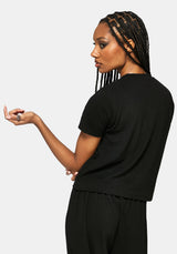 Aelin Schwert Bestickt Kurz Ärmel Ribbed Top